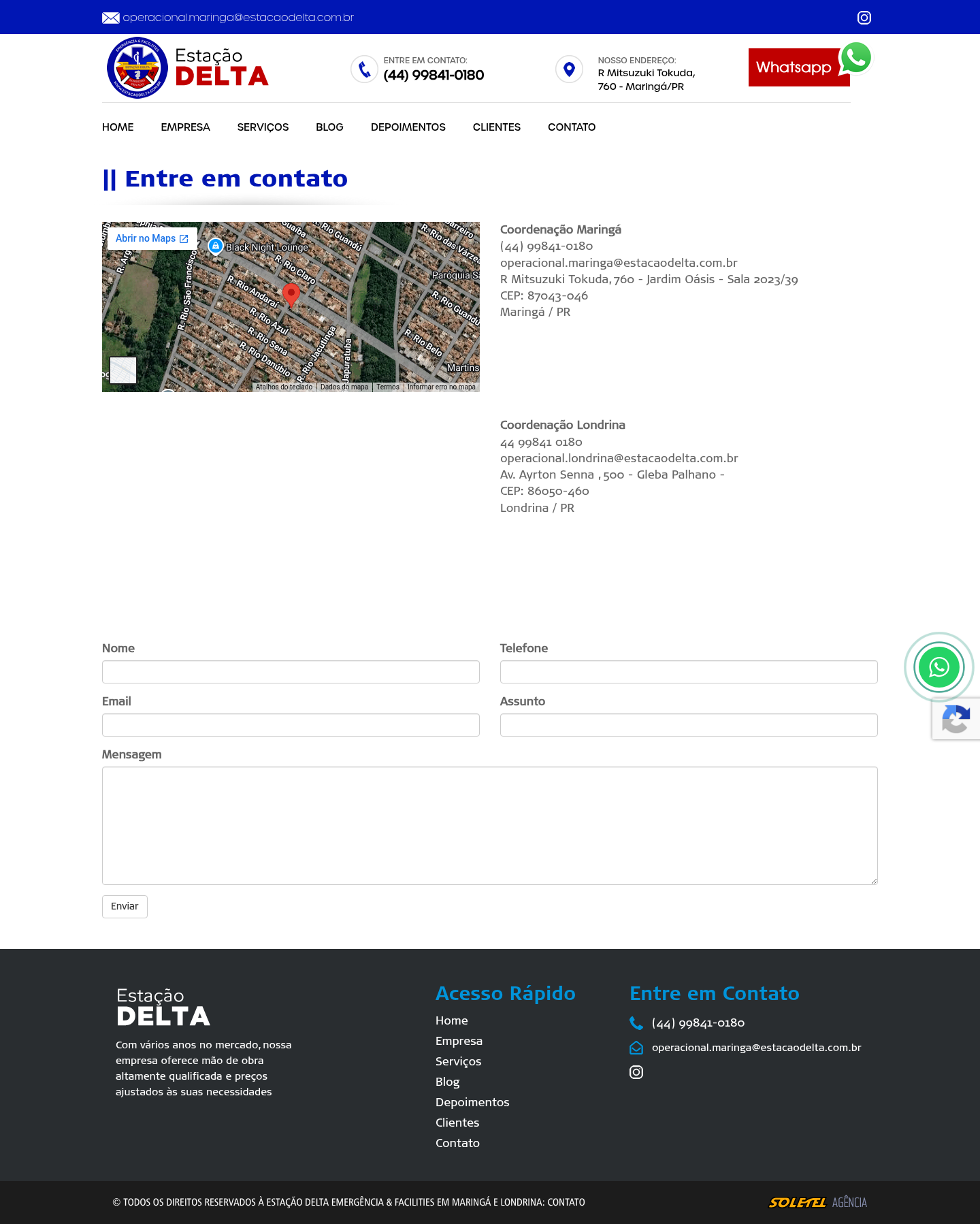 Print da página de contato da Estação Delta